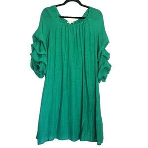 Indigo Rose Lined Green Dress Flowing Puffy Sleeve Peasant Festive Womens Sz 1X